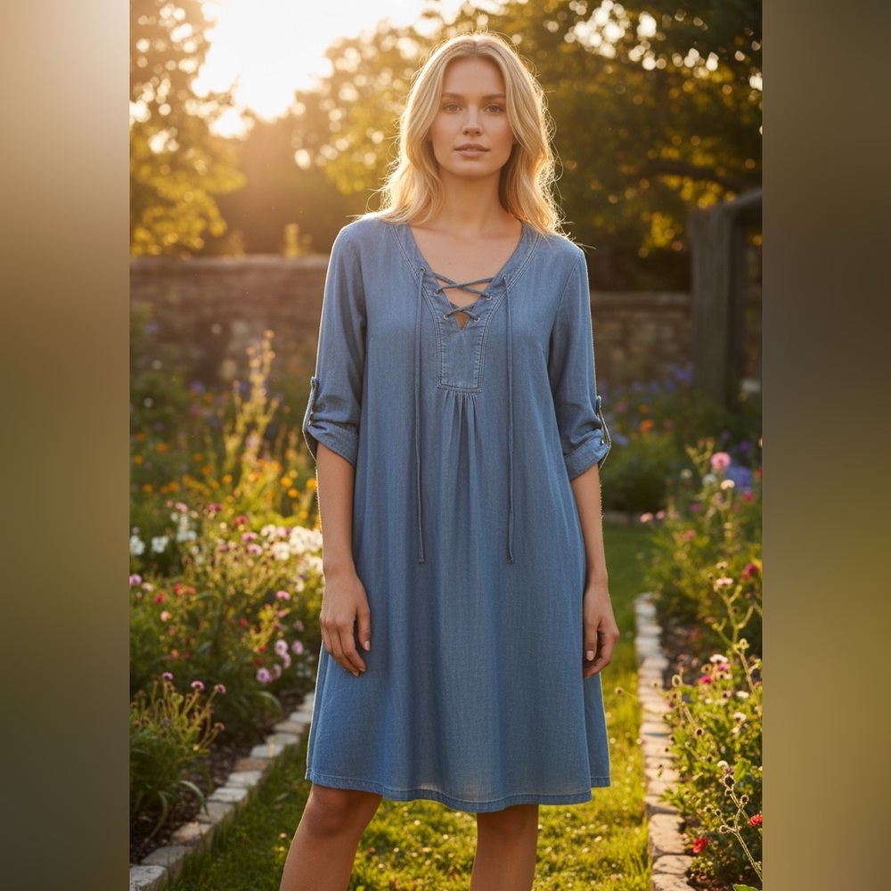 Skies Are Blue Soft Flowy Denim Dress